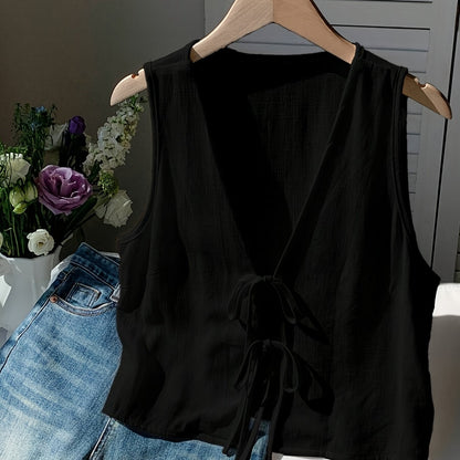 Women's sleeveless vest with bow detail and V-neck – fashionable summer look, versatile to combine