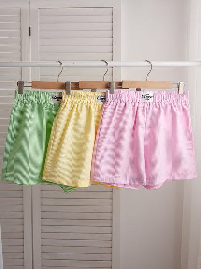 Damen Pyjama-Shorts im Streifen-Design für entspannte Sommernächte, 3er-Pack, Freizeit-Loungewear