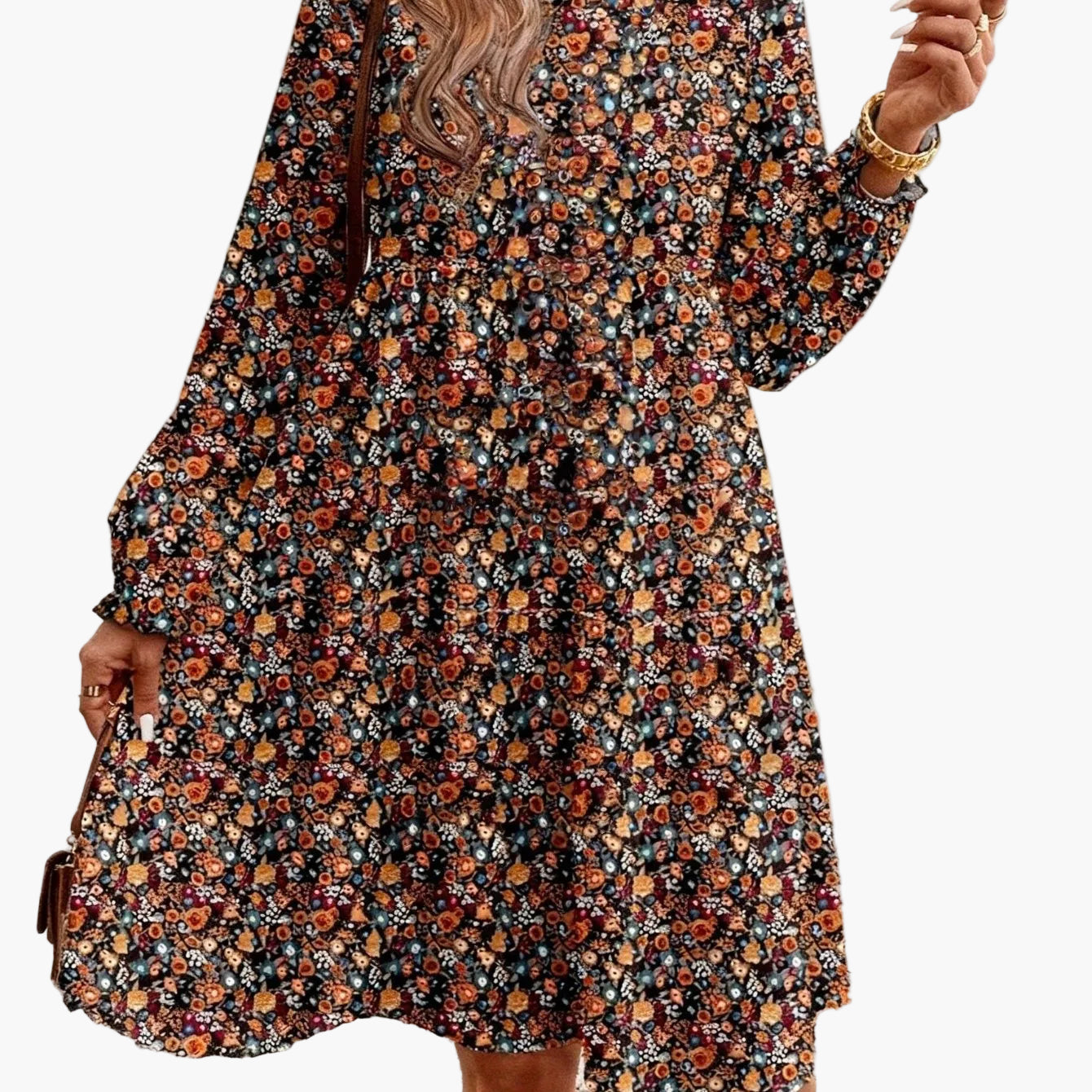 Women's Boho-Chic Floral Print Casual Dress with Long Sleeves – Perfect for Spring and Summer