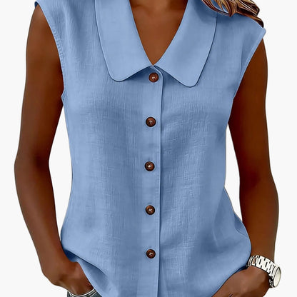 Women's sleeveless blouse with button placket and wide collar – Elegant casual wear