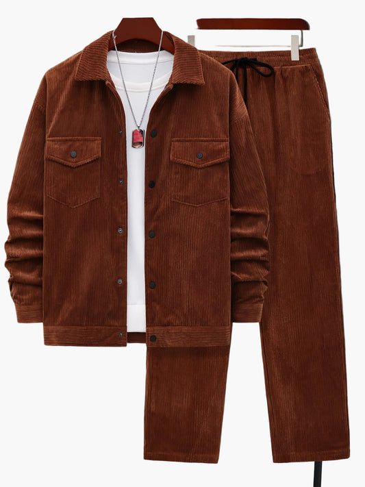 Herren Freizeitanzug Set Modern Cord-Optik Lässiger Stil für Alltag und Freizeit