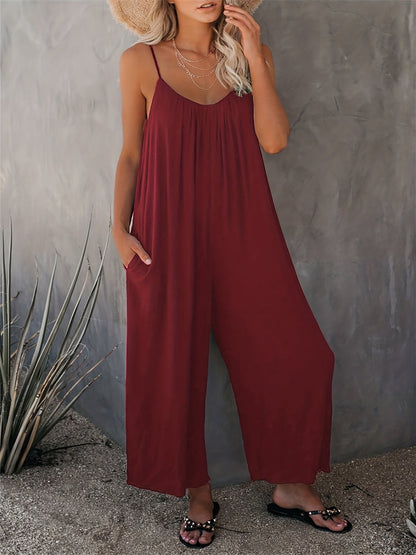 Women's jumpsuit with spaghetti straps and wide legs – Casual one-piece for spring and summer