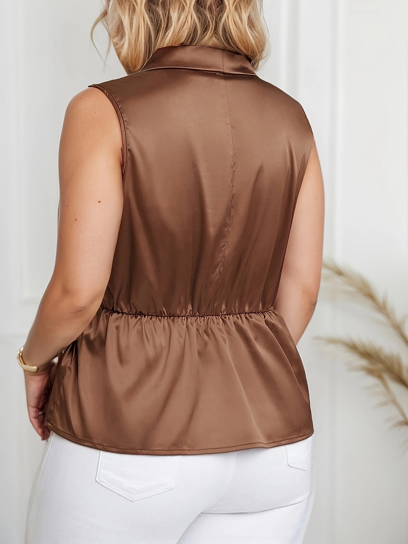 Women's Elegant Asymmetric Sleeveless Wrap Blouse for Office and Leisure