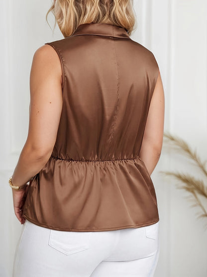 Women's Elegant Asymmetric Sleeveless Wrap Blouse for Office and Leisure