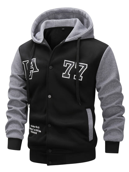 Men's two-tone hooded jacket with snap buttons