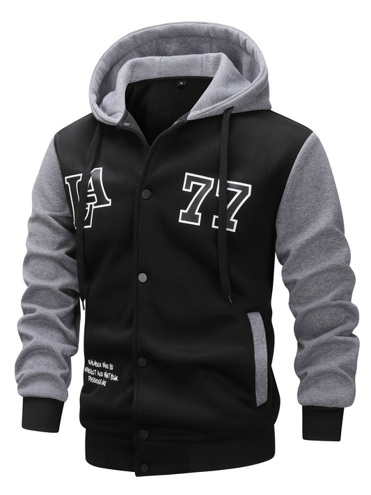 Men's two-tone hooded jacket with snap buttons