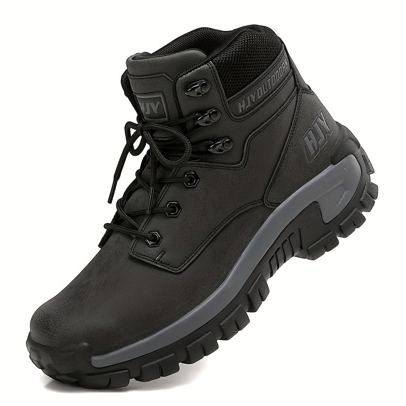 Herren Outdoor Stiefel Schwarz mit Schnürung Robuste Sohle Knöchelhoch
