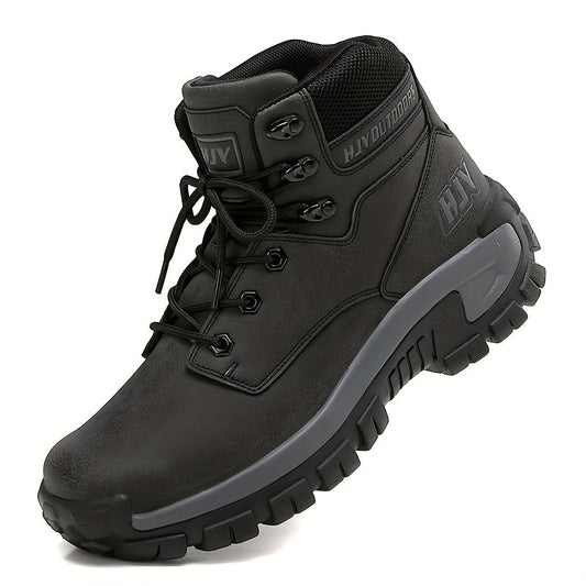 Men's outdoor boots, black, lace-up, with a sturdy sole, ankle-high