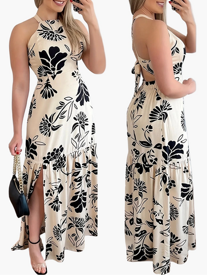 Women's Elegant Fit & Flare Maxi Dress with Floral Pattern for Vacation and Summer Parties