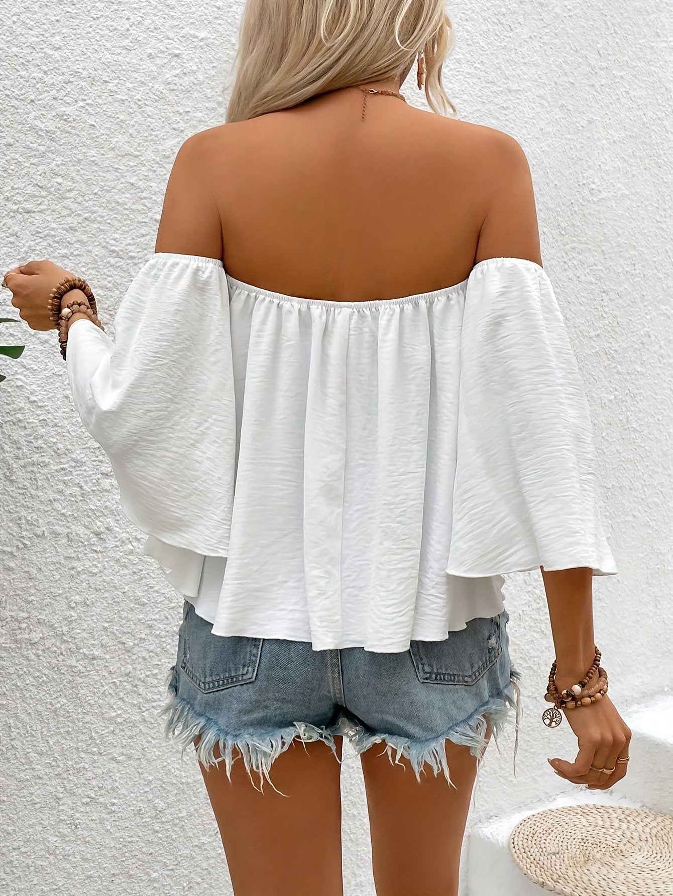 Women's Off-Shoulder Blouse in Boho Style for Leisure and Vacation