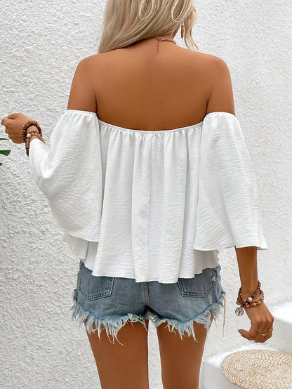 Women's Off-Shoulder Blouse in Boho Style for Leisure and Vacation
