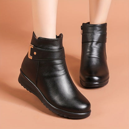 Damen Stiefeletten warm gefüttert Winter Boots mit Riemen und Schnalle