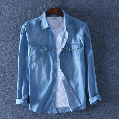 Men's casual-style denim shirt with chest pockets – relaxed long-sleeve shirt for everyday and office wear