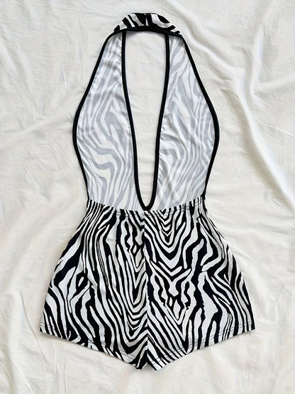 Women's jumpsuit with animal print and deep neckline – fashionable one-piece for summer, beach & party