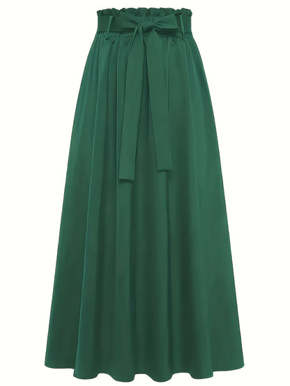 Women's Maxi Skirt with High Waist and Bow – Elegant Casual Skirt for Spring and Summer