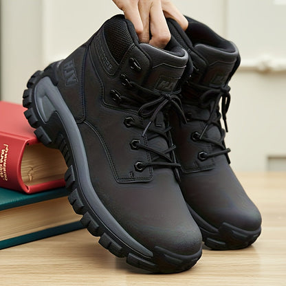 Herren Outdoor Stiefel Schwarz mit Schnürung Robuste Sohle Knöchelhoch