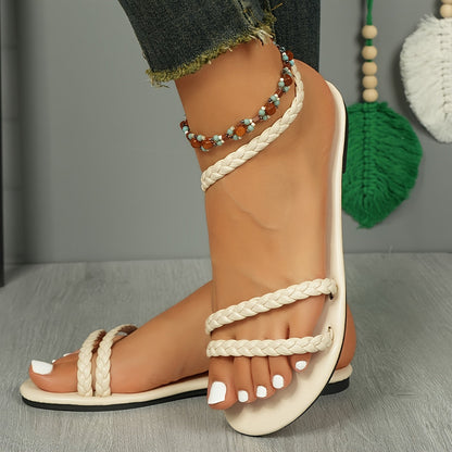Women's Summer Sandals with Braided Straps – Flat, Open Toe Sandals for Leisure and Vacation