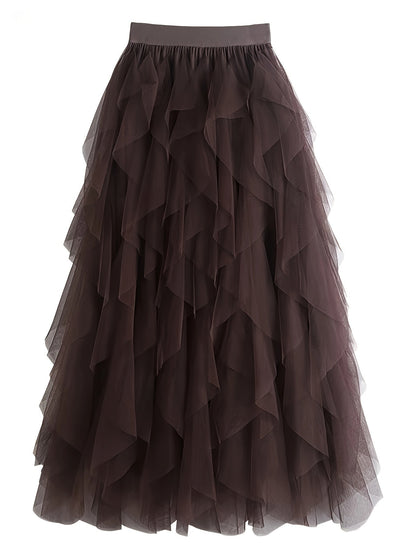Women's Maxi Skirt with Ruffle Layers – Elegant Tulle Skirt for Formal Occasions