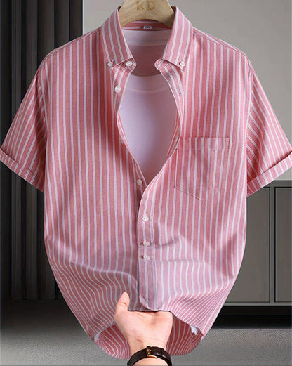 Men's Short-Sleeve Shirt with Stripe Pattern – Modern Business and Casual Shirt, Regular Fit, Stylish for Everyday and Office Wear