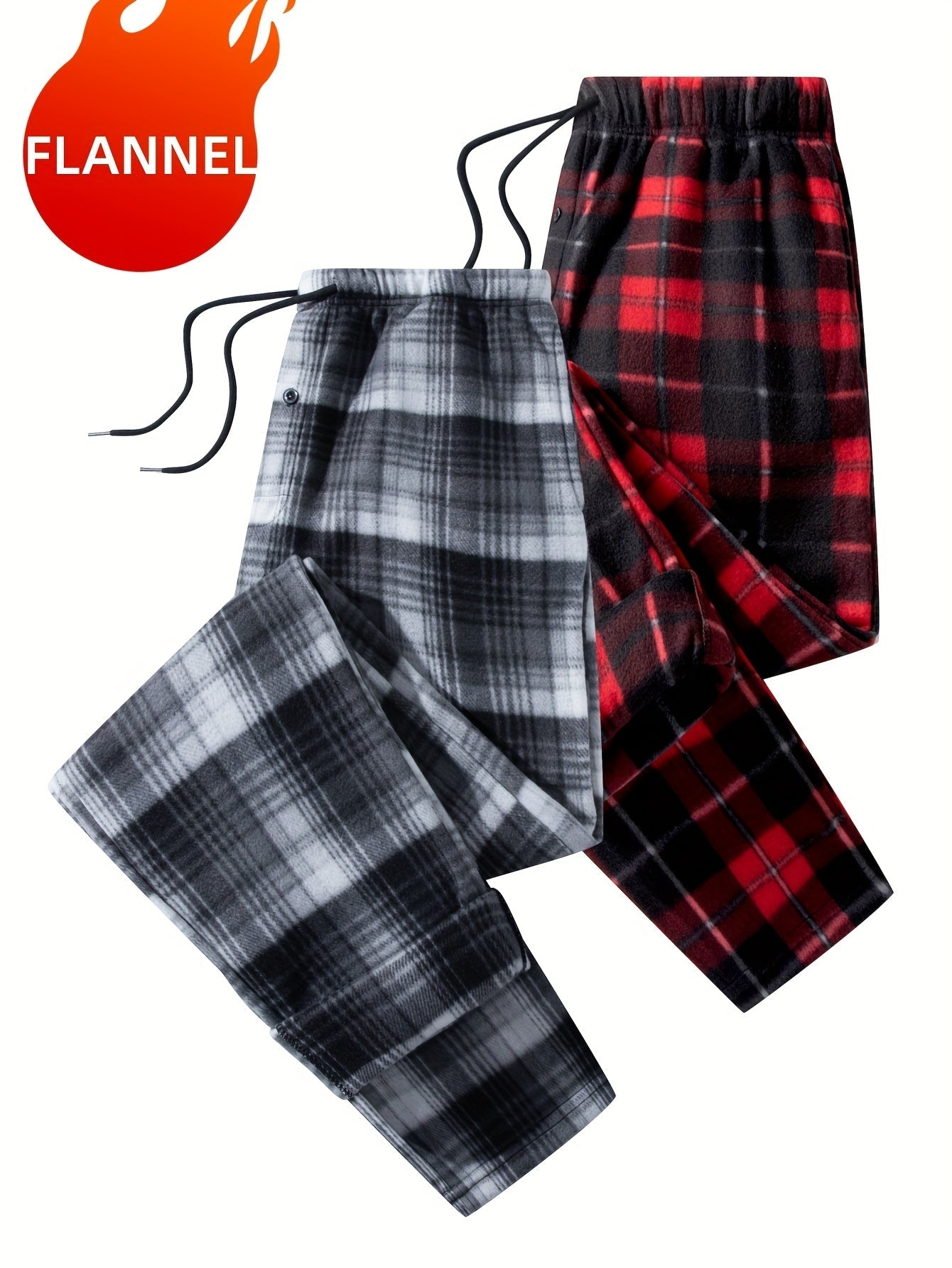 Men's plaid jogger pants, fleece look, elastic waistband