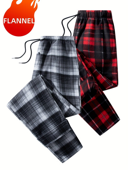 Men's plaid jogger pants, fleece look, elastic waistband