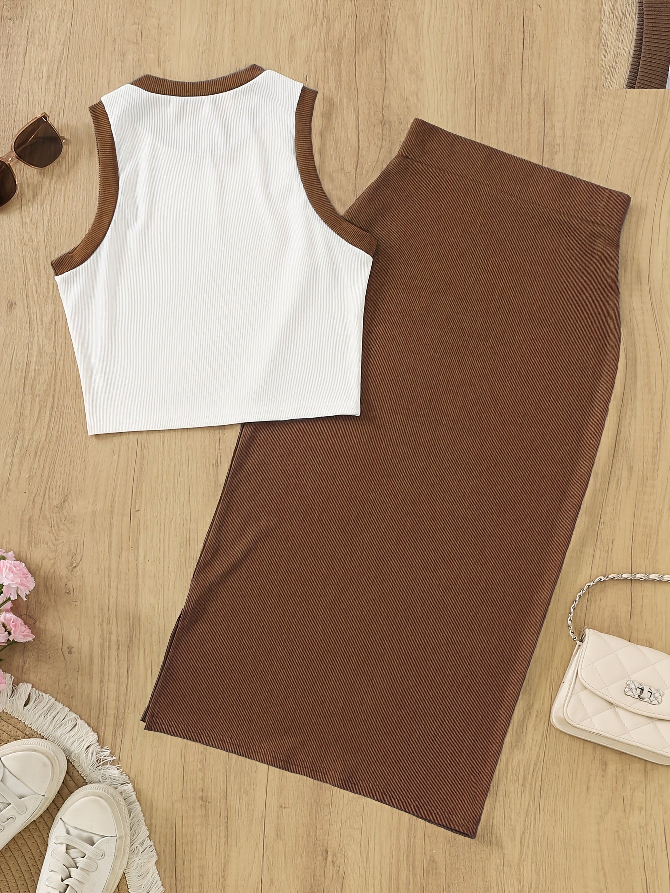 Women's Elegant Two-Piece Set with Sleeveless Top and Skirt – Perfect for Spring and Summer