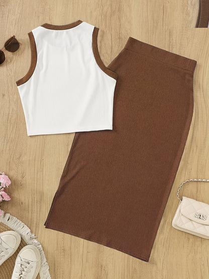 Women's Elegant Two-Piece Set with Sleeveless Top and Skirt – Perfect for Spring and Summer