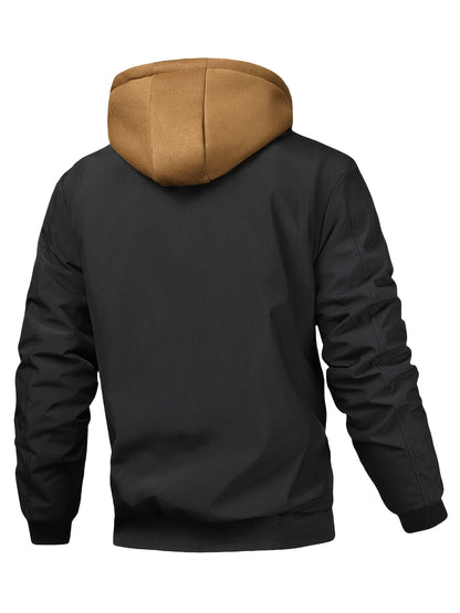 Herren Bomberjacke mit Kapuze Steppfutter Kariert Beige