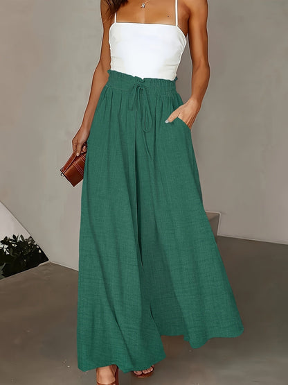Women's Elegant Wide High Waist Palazzo Pants with Pockets – Perfect for Office & Leisure