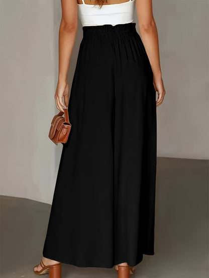 Women's Palazzo Pants with Wide Legs and Paperbag Waist – Elegant High-Waist Style for Casual and Formal Occasions