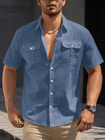 Men's Casual Short-Sleeve Shirt with Chest Pockets – Summer Regular Fit for Casual Occasions