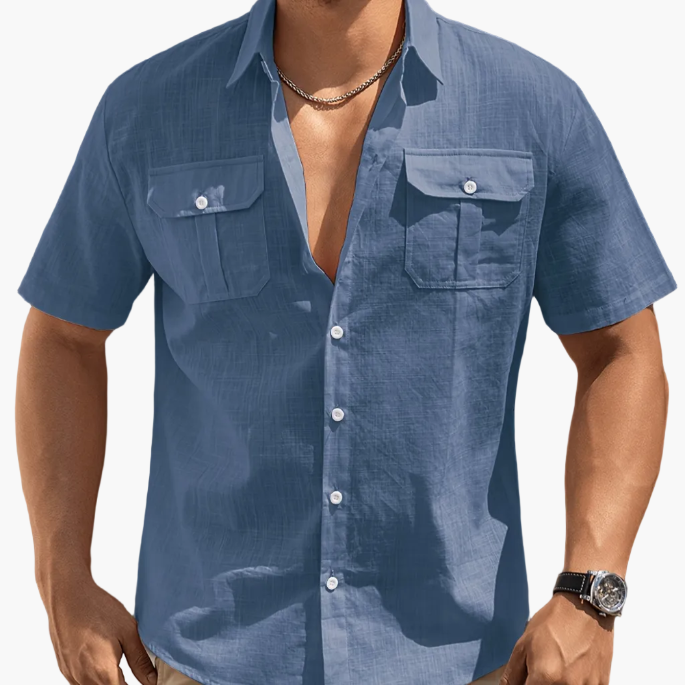 Men's Casual Short-Sleeve Shirt with Chest Pockets – Summer Regular Fit for Casual Occasions