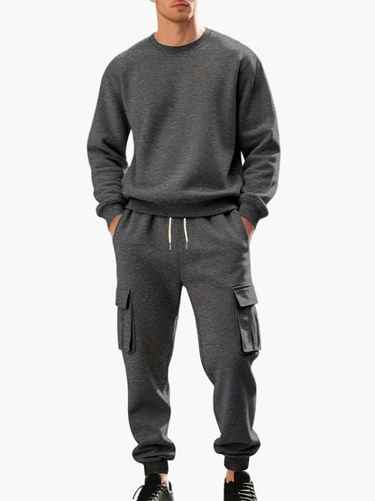 Herren Freizeit-Sportanzug Set mit Sweatshirt und Cargo-Jogginghose – Urbaner Zweiteiler für Alltag und Sport