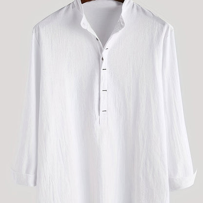 Men's Long Sleeve Henley Shirt with Stand Collar – Modern Casual Style for Everyday and Vacation