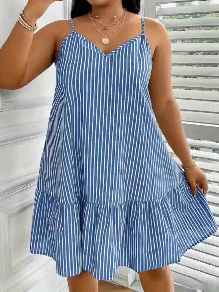 Women's A-line summer dress with stripe pattern and spaghetti straps – Casual & elegant fashion