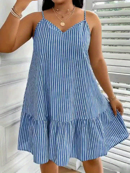 Women's A-line summer dress with stripe pattern and spaghetti straps – Casual & elegant fashion