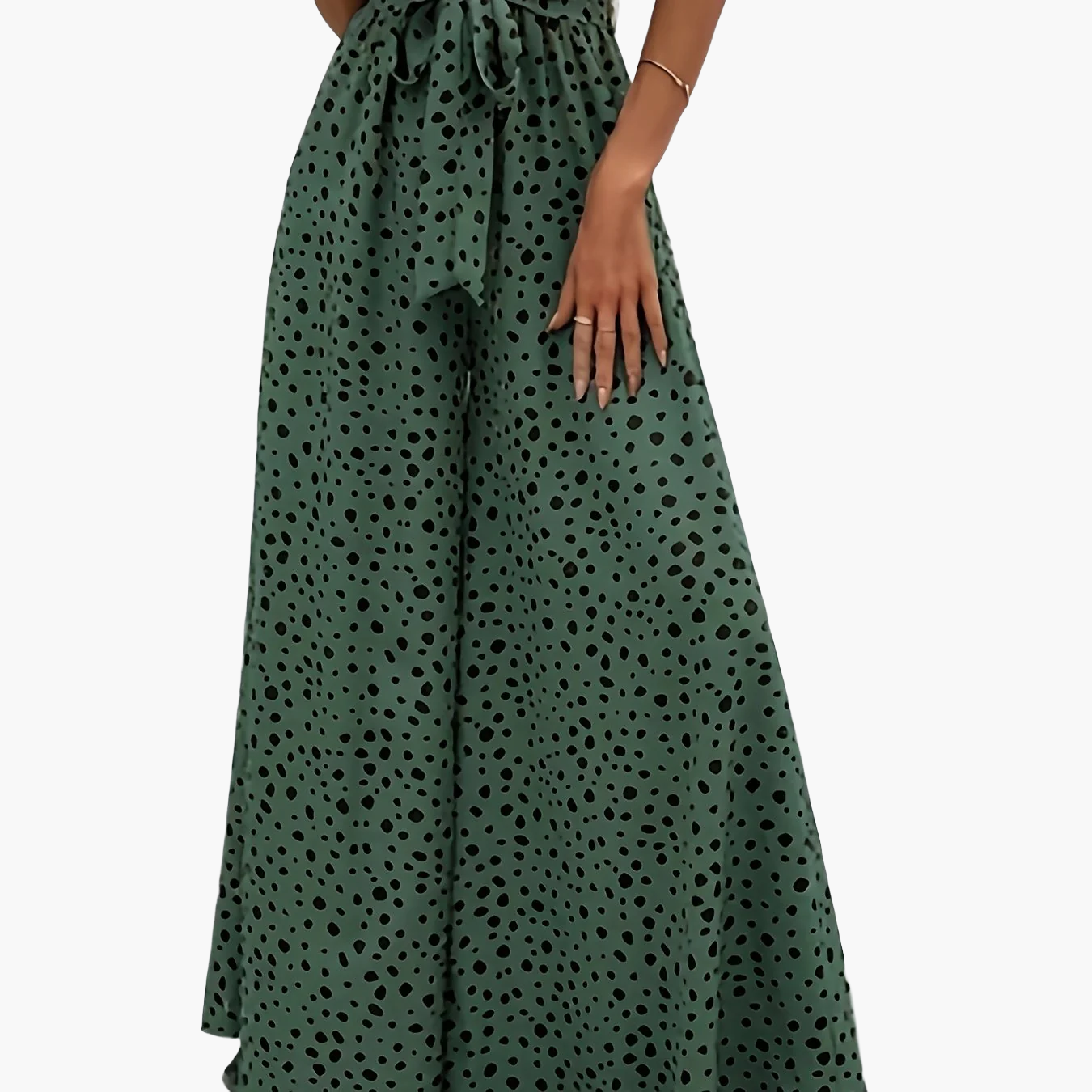 Women's Wide Palazzo Pants with Dots and Tie Belt – Elegant Spring and Summer Style
