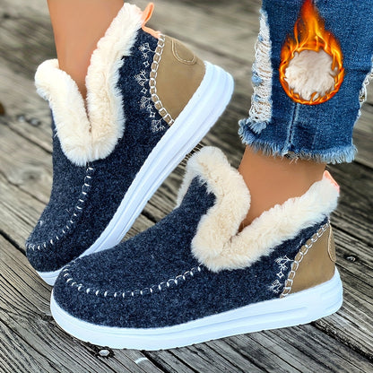 Women's warm slippers with faux fur lining & embroidery