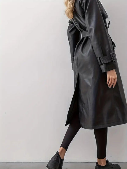 Damen Trenchcoat – Langer Mantel mit Taillengürtel und breitem Revers – Stilvoll für Herbst und Winter