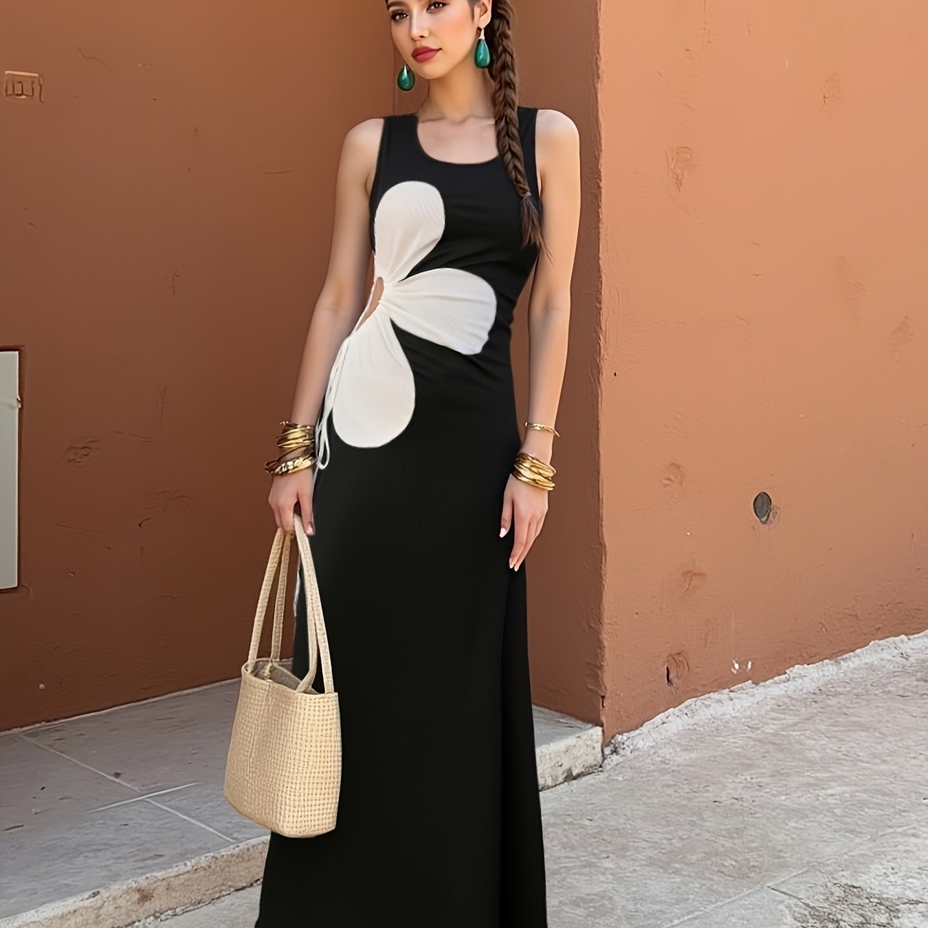 Women's Bodycon Dress with Cut-Out and Floral Design – Summer Party & Casual Style