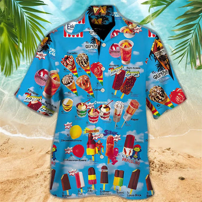 Men's Retro Ice Cream Hawaiian Shirt – Funny Summer Shirt with Vintage Ice Pop Design, Perfect for Vacation & Beach