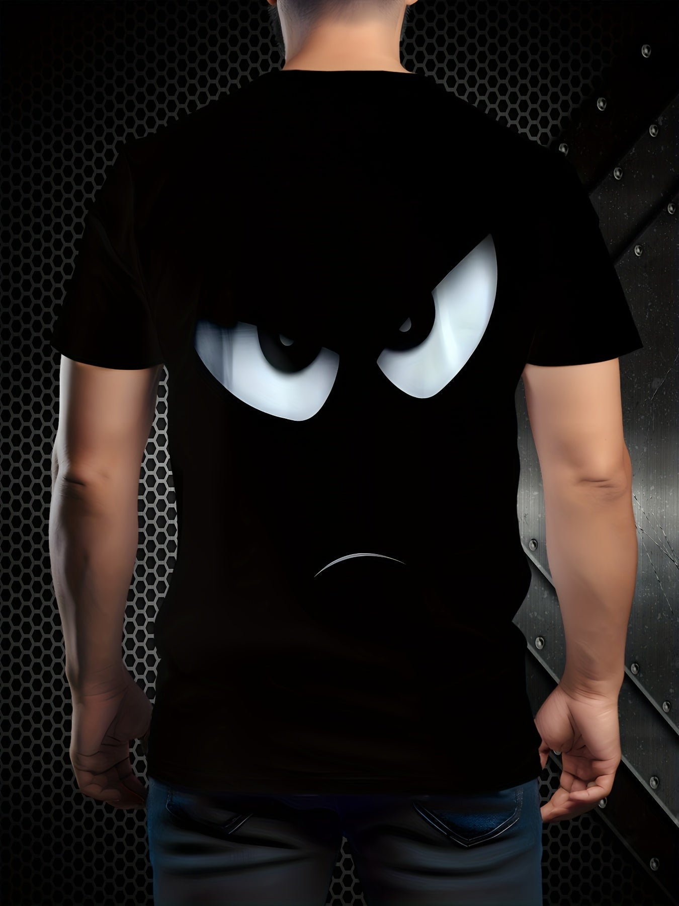 Herren T-Shirt mit lustigem Comic-Gesicht – Freizeit & Streetwear, Regular Fit