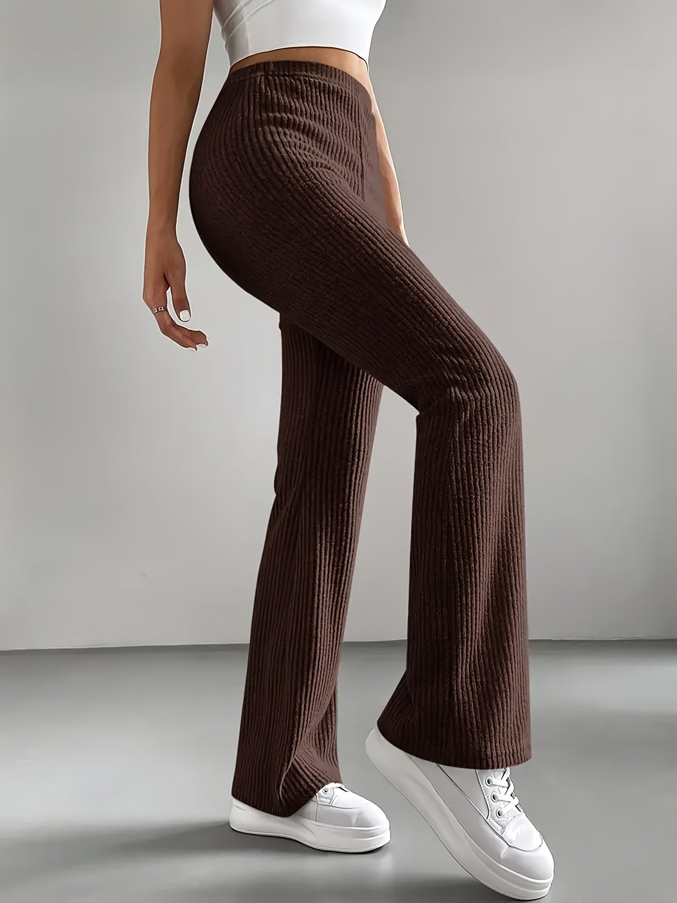 Women's Black Ribbed Wide-Leg Pants