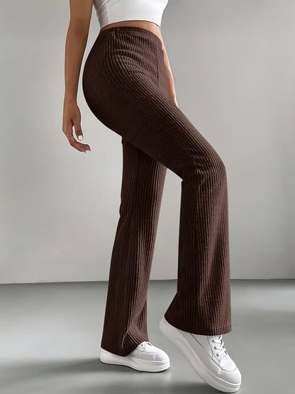 Women's Black Ribbed Wide-Leg Pants