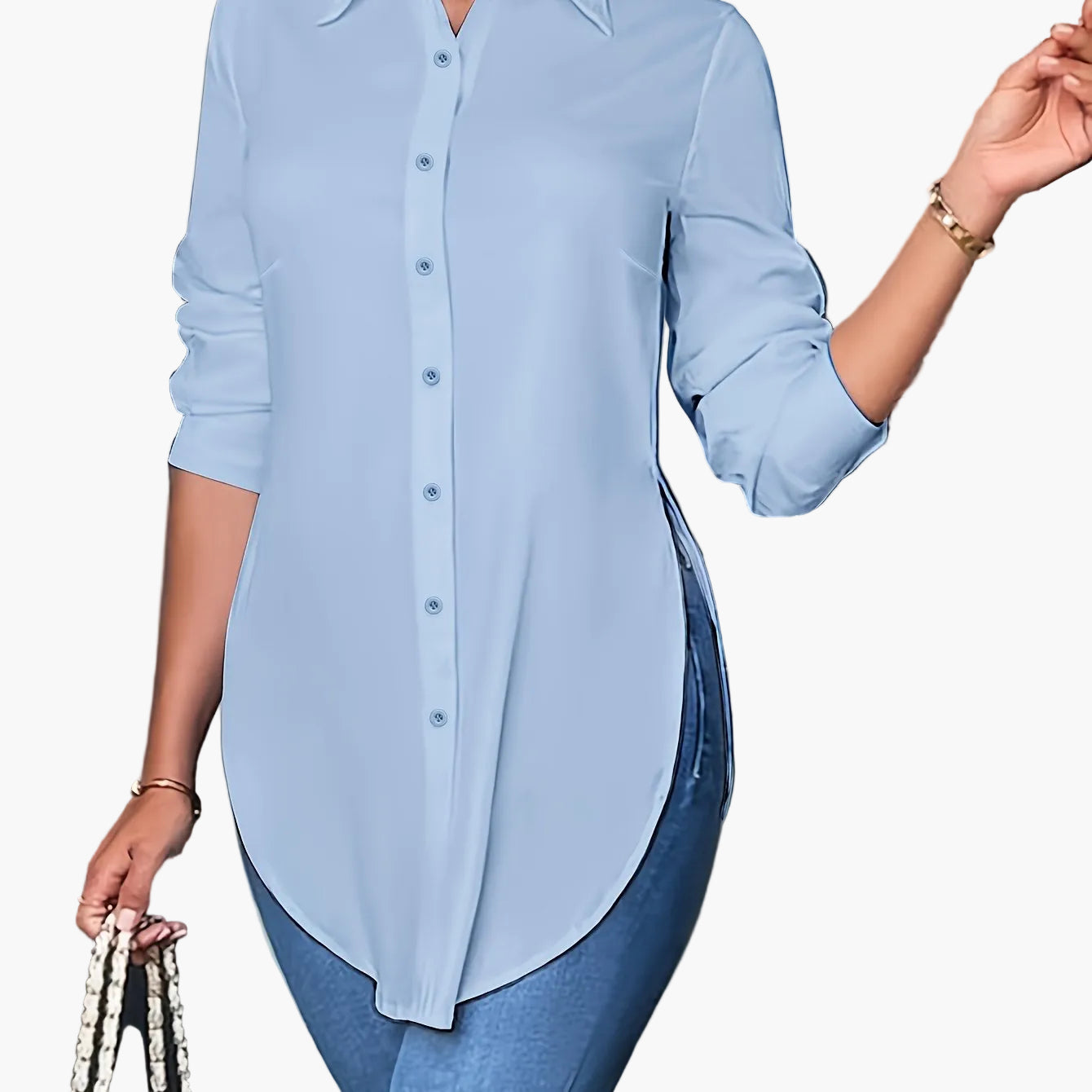 Women's Long-Sleeve Blouse Elegant Business Casual Shirt Tunic