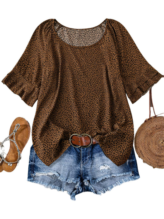 Women's Summer Casual Set with Leopard Print – Casual Top, Denim Shorts, and Accessories, Ideal for Vacation and Everyday Wear