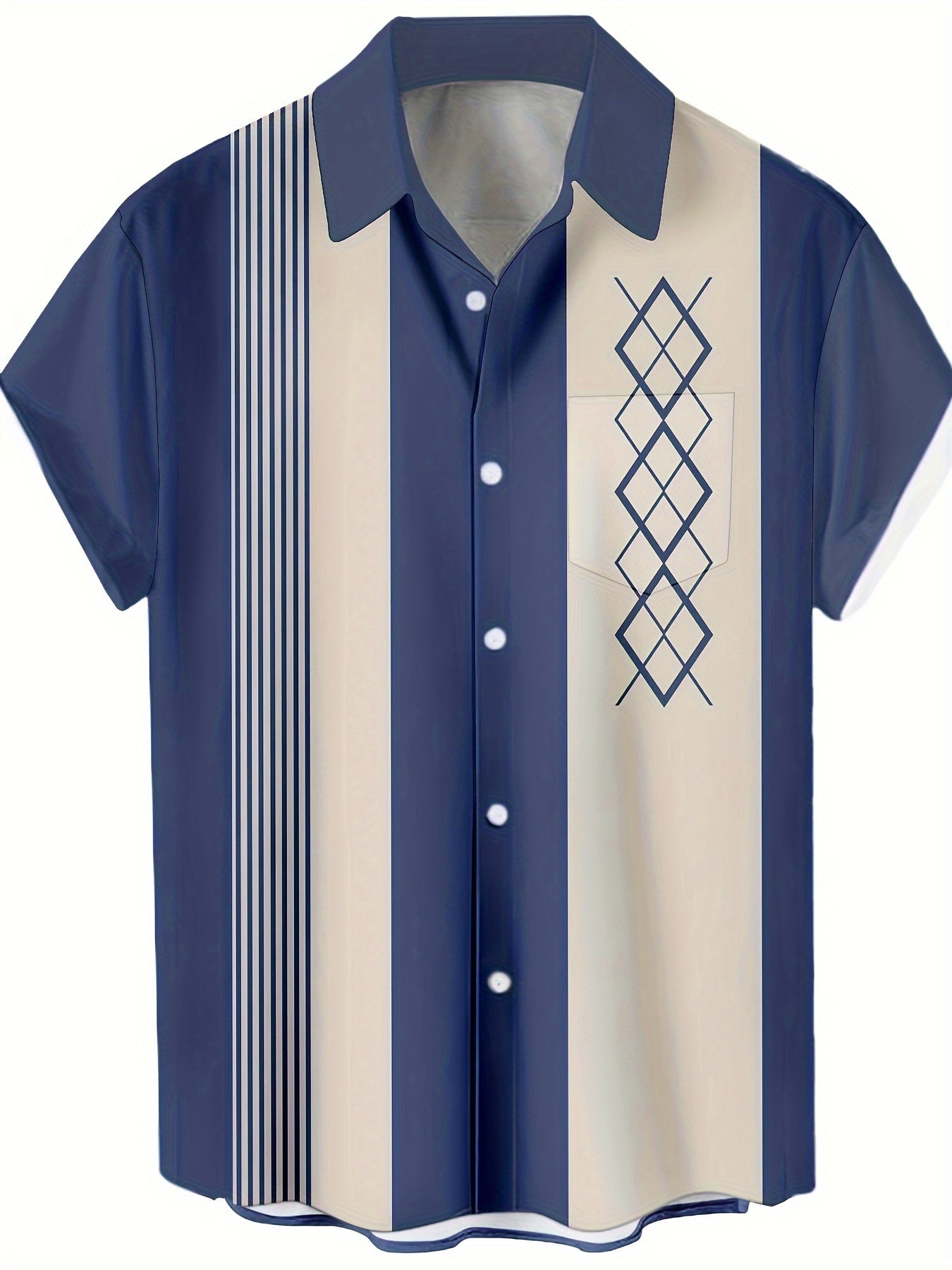 Men's Short Sleeve Bowling Shirt Regular Fit – Retro Casual Style for Everyday & Summer