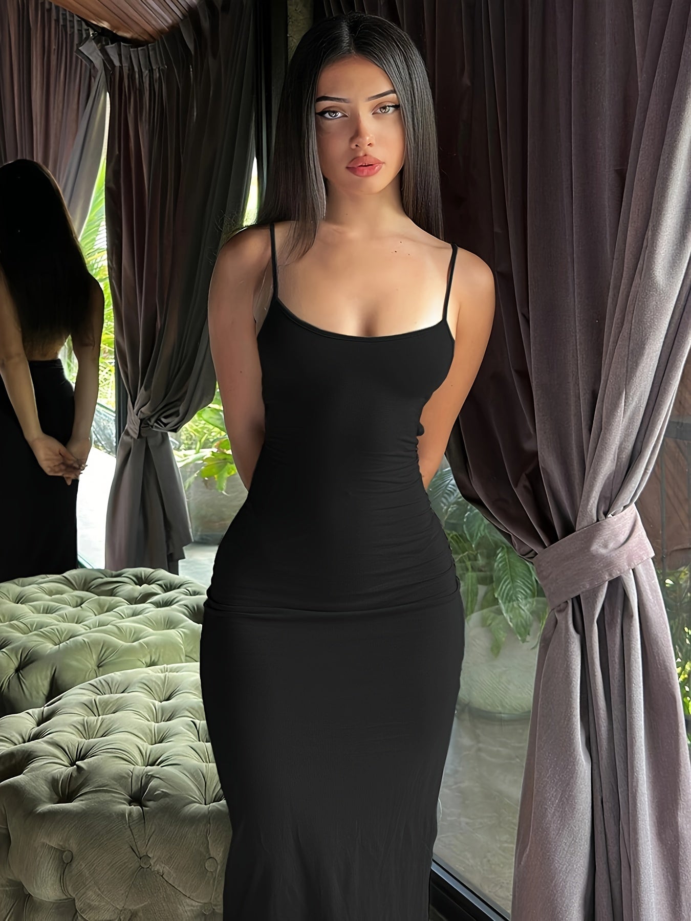 Women's Bodycon Maxi Dress with Spaghetti Straps – Elegant Evening and Party Style