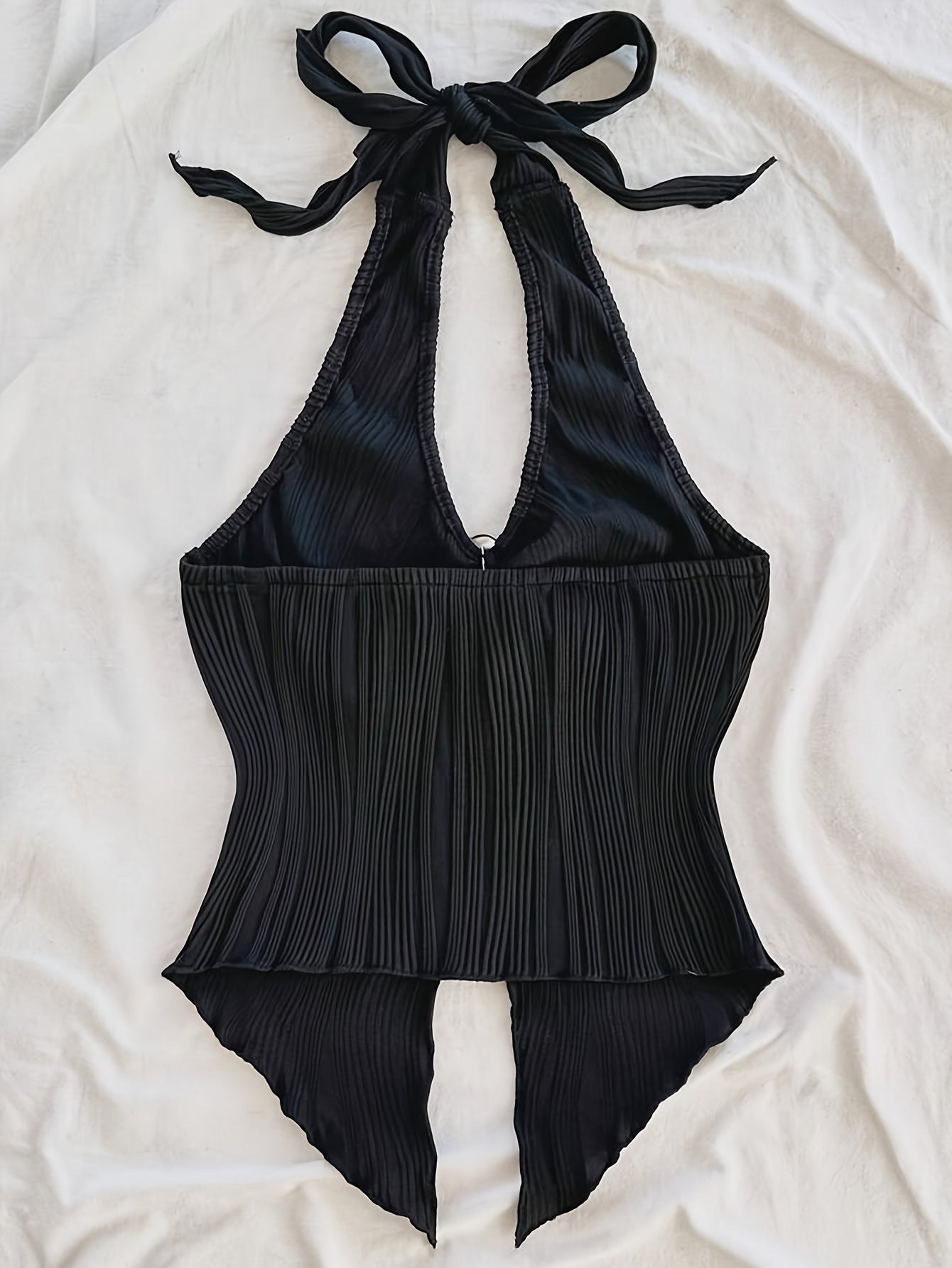 Women's halterneck trendy top with pleated folds and metal detail – fashionable statement for party & summer
