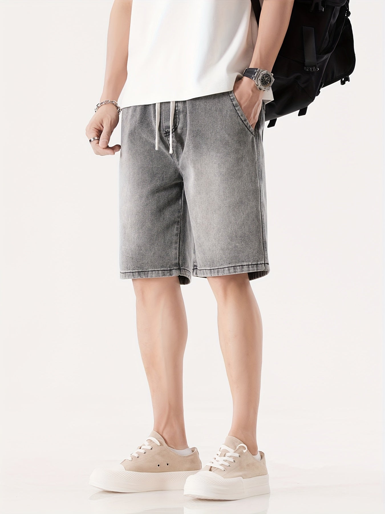 Men's Casual Loose Fit Denim Shorts with Drawstring – Relaxed, Knee-Length Shorts for Everyday and Streetwear
